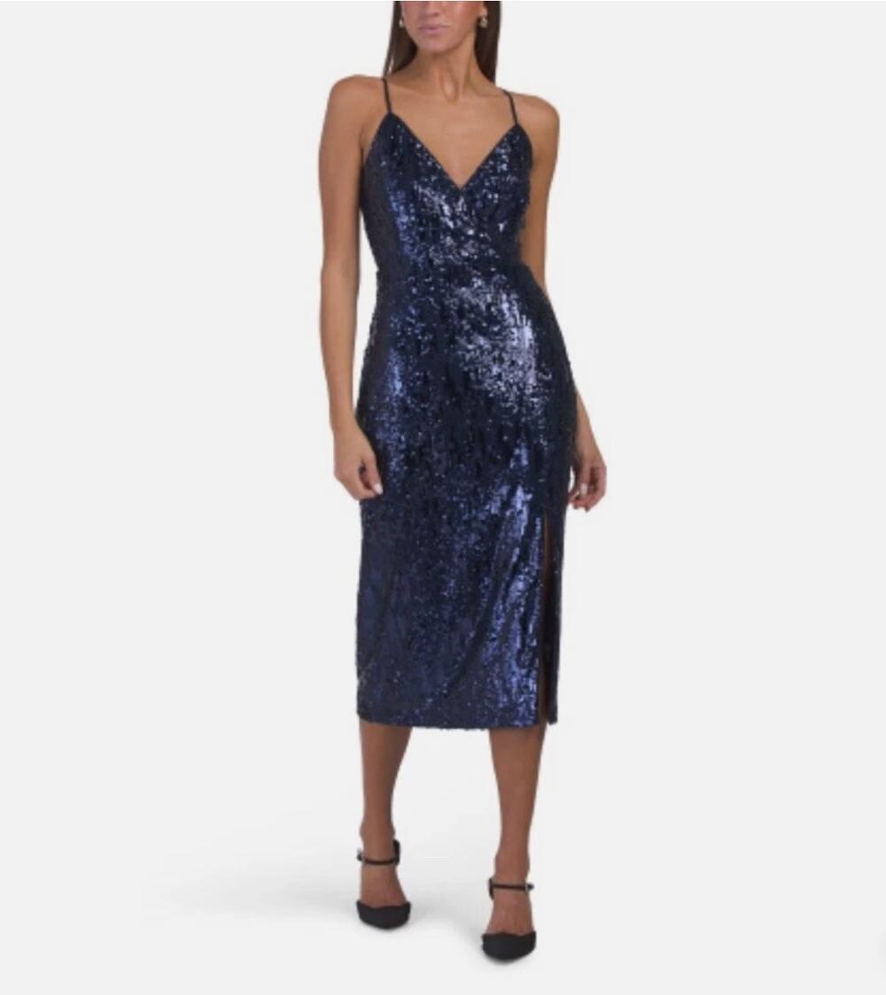 Ramy Brooke Leanne Sequin Midi Dress Navy Blue NWT